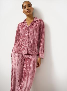 Pink Embossed Crinkle Velour Traditional Pyjamas