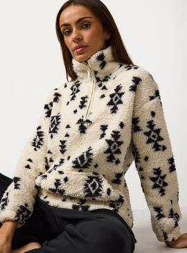 Mono Geo Print Borg Fleece Top