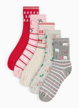 Christmas Pretty Ankle Socks 5 Pack 4-8
