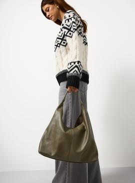 Olive Faux Leather Slouch Shoulder Bag One Size