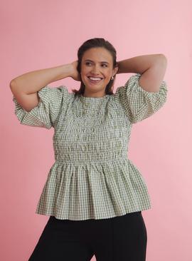 SIMPLY BE Gingham Shirred Peplum Top