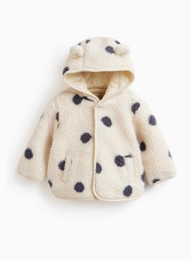 White Dotted Hooded Borg Fleece Jacket Up to 3 mths