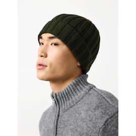 Khaki Ribbed Knitted Beanie One Size