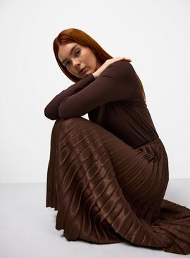 Satin Pleated Maxi Skirt