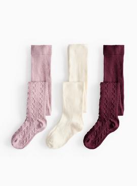 Mauve Berry Supersoft Bow Detail Tights 3 Pack