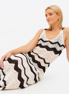 Cream Chevron Stripe Knitted Maxi Dress