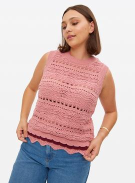 Pink Crochet Scallop Hem Sleeveless Vest