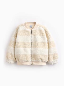 Cream Striped Borg Fleeced Jacket