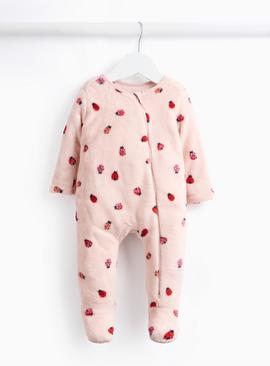 Pink Ladybird Print Fleece Lined Sleepsuit