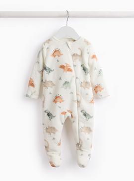 White Dinosaur Print Fleece Sleepsuit