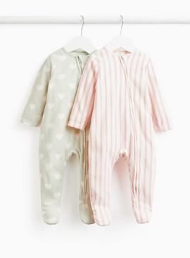 Stripe & Green Heart Sleepsuit 2 Pack
