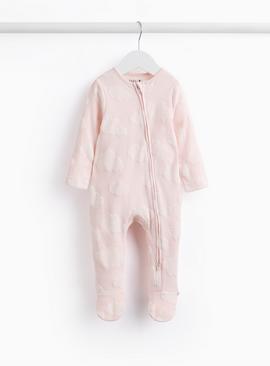 Pink Cloud Print Towelling Sleepsuit