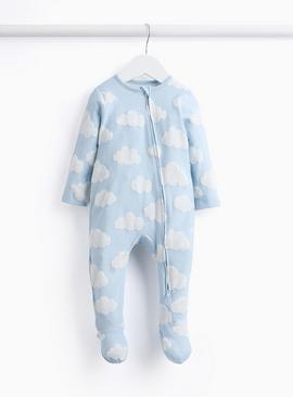 Blue Cloud Print Towelling Sleepsuit