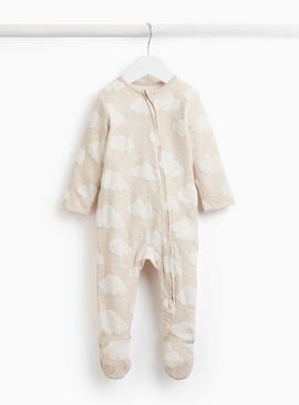 Cream Cloud Print Towelling Sleepsuit