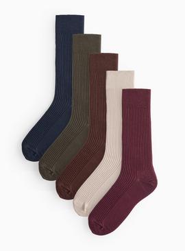 Autumnal Ribbed Ankle Socks 5 Pack