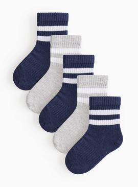 Navy & Grey Stripe Sports Socks 5 Pack
