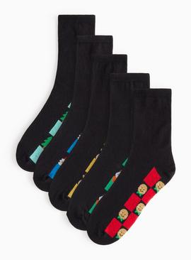 Christmas Design Footbed Ankle Socks 5 Pack 4-8