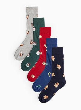 Christmas Printed Ankle Socks 5 Pack