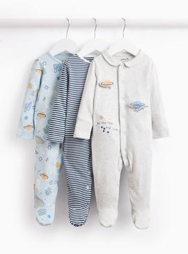 Space Printed Collared Sleepsuits 3 Pack