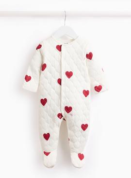 Cream Valentines Heart Print Quilted Sleepsuit 2.5 Tog