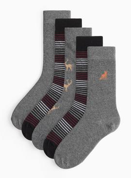 Woodland Printed Ankle Socks 5 Pack