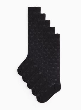 Black Heart Print Knee High Socks 5 Pack