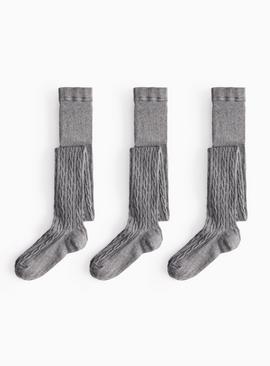 Grey Super-Soft Cable Knit Tights 3 Pack