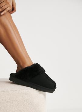 SIMPLY BE Faux Fur Lined Suede Mule Slipper Wide Fit