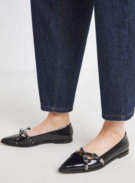 SIMPLY BE Pointed Toe Ballerina With Buckle Detail Extra Wide Fit