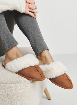 SIMPLY BE Closed Toe Faux Fur Lined Mule Slipper Wide Fit