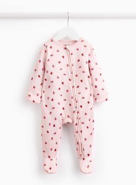 Pink Ladybird Print Fleece Lined Sleepsuit