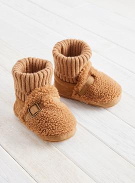 Beige Borg Sock Top Booties