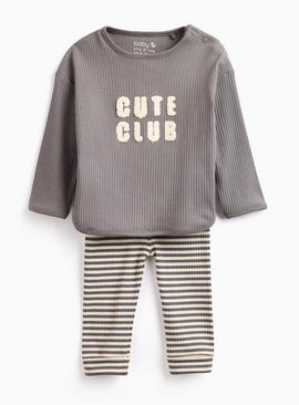 Grey Cute Club Top & Bottoms Set