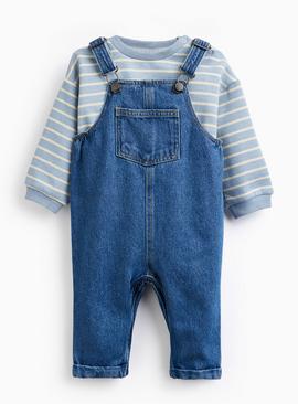 Denim Striped Dungarees & Bodysuit Set