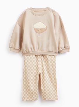 Brown Snack Logo Sweatshirt & Joggers Set