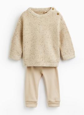 Oatmeal Fisherman Knitted Jumper & Leggings Set