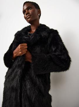 Black Faux Fur Longline Coat