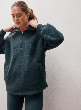 REAKTIV Dark Green Luxe Half Zip Sherpa Pullover