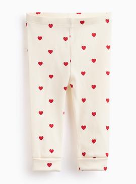 Cream Heart Print Leggings