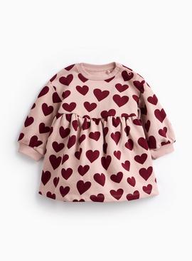 Pink Loveheart Sweat Dress & Tights Set