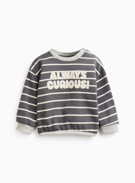 Black Striped Always Curious Print Sweatshirt