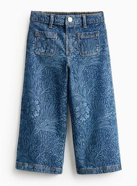 Tu x Morris & Co. Mini Me Blue Denim Marigold Print Wide Leg Jeans