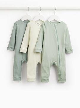 Green Tonal Two-Way Zip Sleepsuit 3 Pack