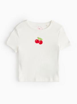 White Slim Fit Cherry T-Shirt