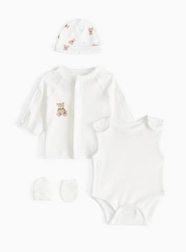 White Premature Baby Teddy Bear Printed 4-Piece Starter Set