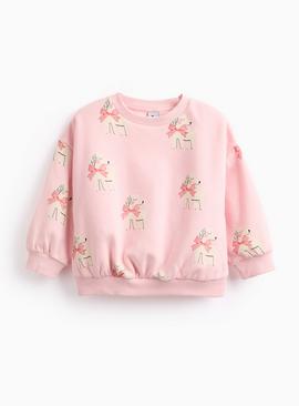 Pink Dog Printed Crew Sweatshirt