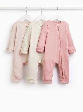 Pink Tonal Ribbed Sleepsuits 3 Pack