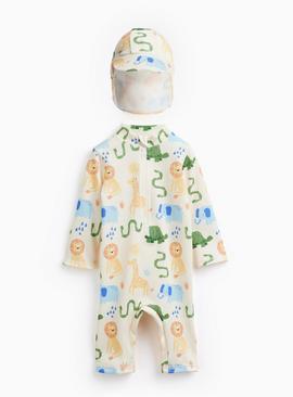Safari Print Sunsafe Swimsuit & Keppi Hat