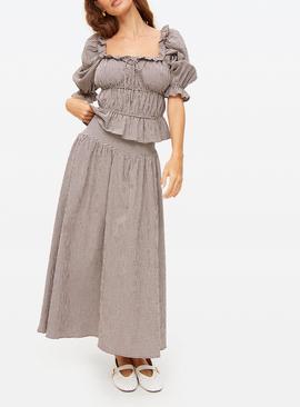 Western Brown Gingham Co-ord Full Midaxi Skirt