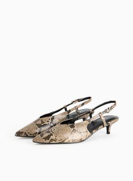 Neutral Snake Printed Sling Back Kitten Heels